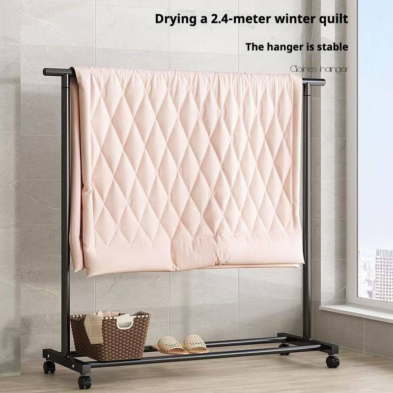 Adjustable Height Clothes Drying Rack – Heavy-Duty Steel Laundry Stand For Home, Dorm & Balcony, Mobile With Wheels, Space-Saving Design_voghion.com