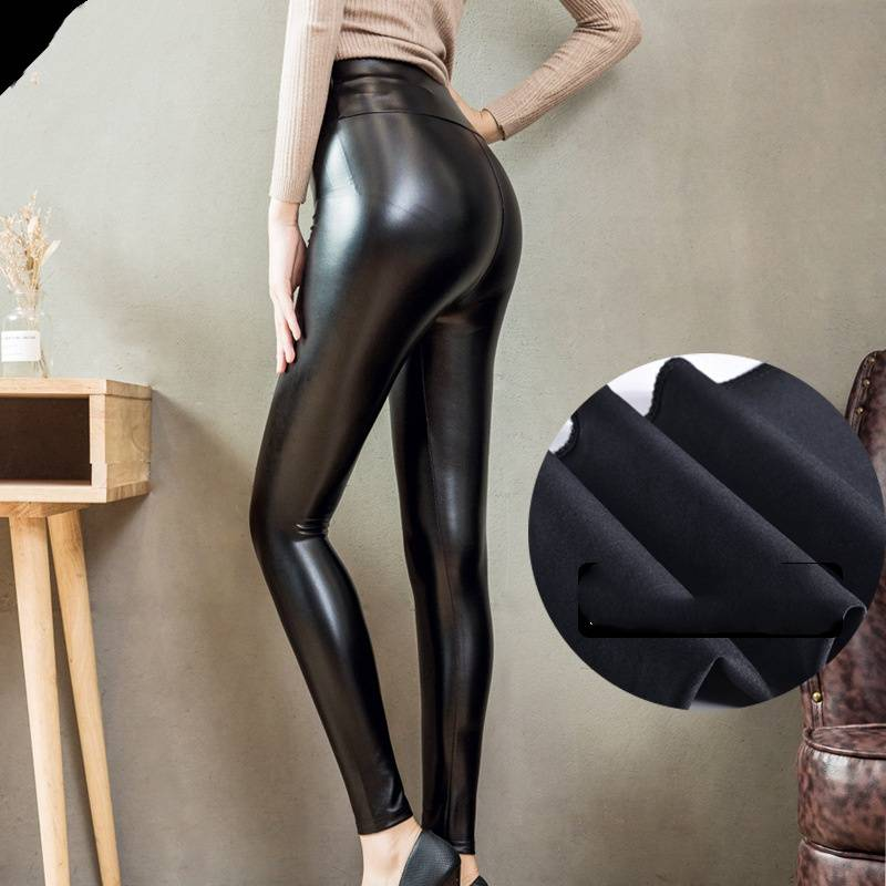Leggings de course taille haute en cuir PU – Pantalon thermique slim pour femme, extensible et élégant (brillant/mat, doublé polaire, S-5XL)_voghion.com