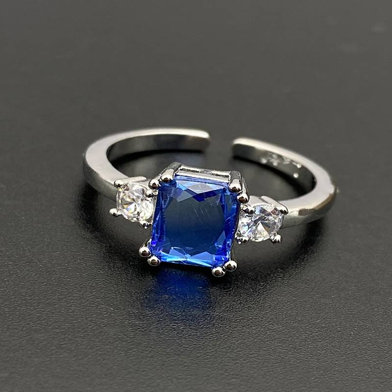 1 Women's Open Ring Irregular Silver Blue_voghion.com