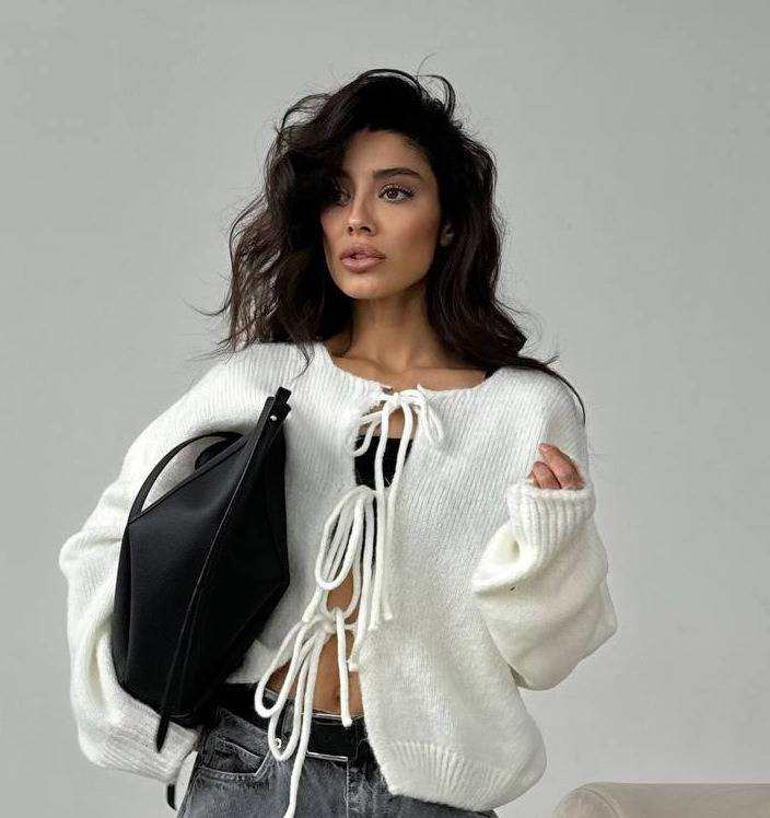 Cardigan en tricot à nœud papillon pour femme – Pull confortable à manches longues et chic pour le début du printemps_voghion.com