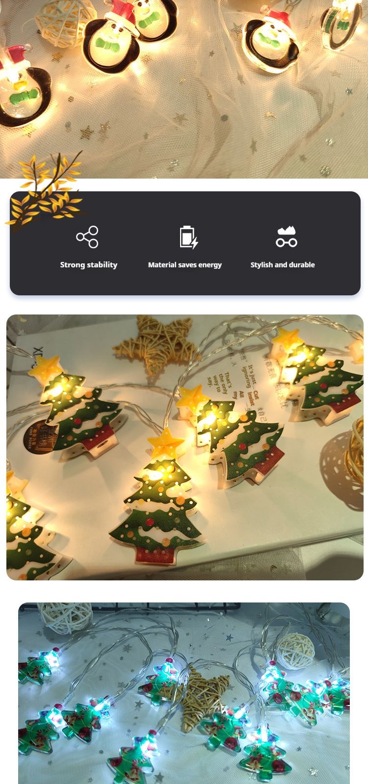 Luci natalizie a LED - Decorazioni a tema Babbo Natale e pupazzo di neve (1,5 m/3 m/4,5 m, 20 lampadine LED, IP42, durata 100.000 ore)_voghion.com