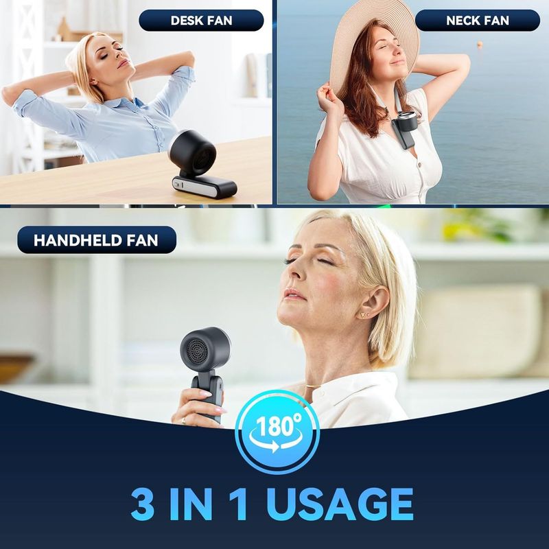 4-in-1 Neck Wearable Turbo Mini Fan - USB Rechargeable, Foldable & Portable For Outdoor, Travel, Camping & Office Use_voghion.com