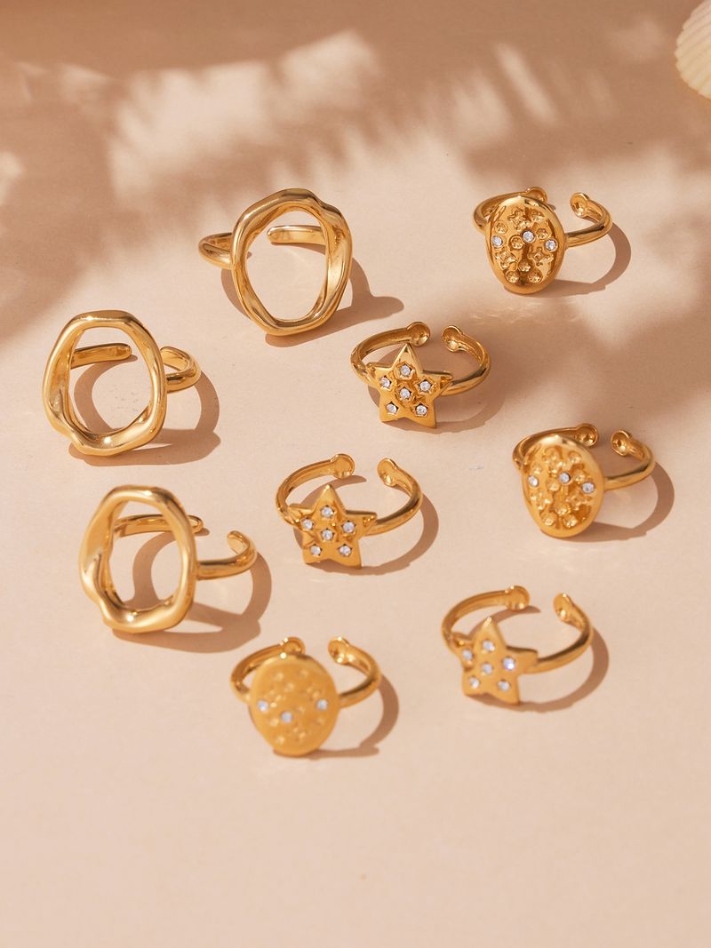 Square Sugar Stainless Steel Circular Hollow Geometric Design Ring Set, Niche Ring Accessories_voghion.com