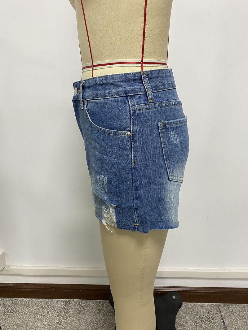 Short en jean déchiré à bords bruts pour femme, coupe slim, ample, coupe trapèze_voghion.com