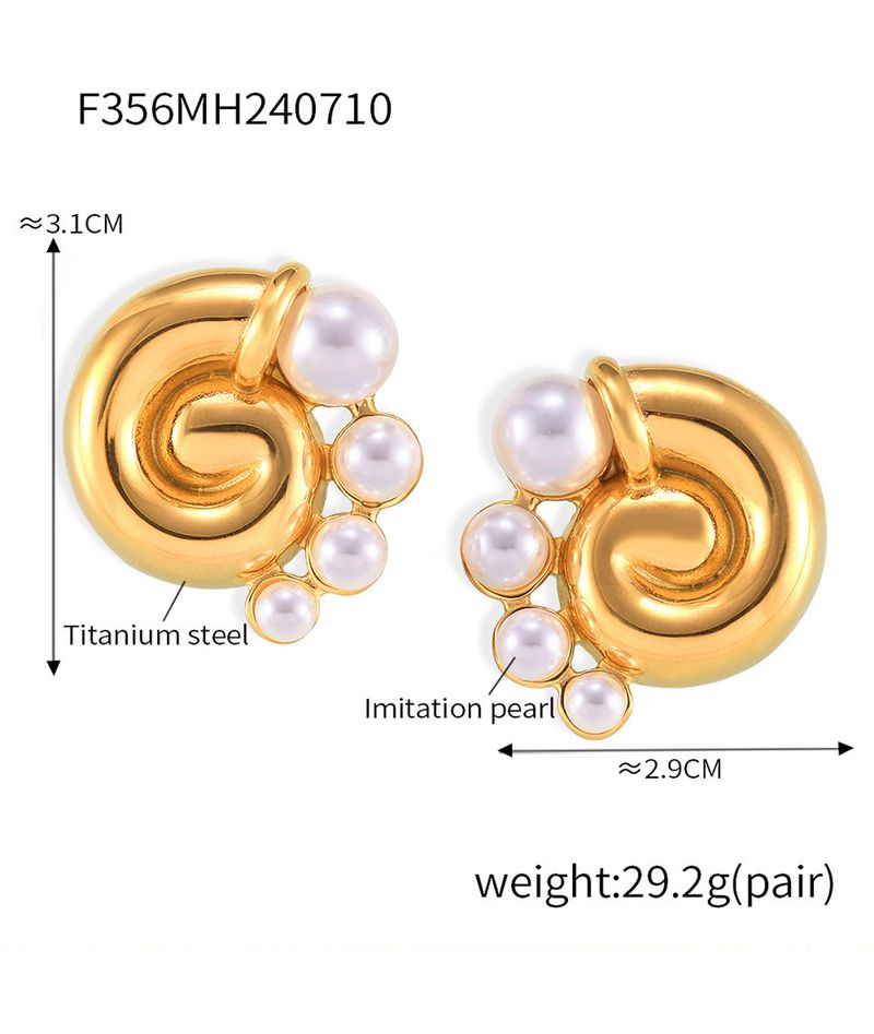 Niche Spiral Vortex Imitation Pearl Earrings With Retro Temperament Design, Popular Earrings Made Of Titanium Steel_voghion.com