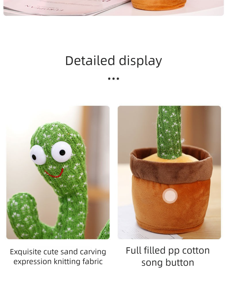 Giocattolo alla moda per bambini a forma di cactus che canta, balla e parla, luminoso, regalo di compleanno per ragazzi e ragazze._voghion.com