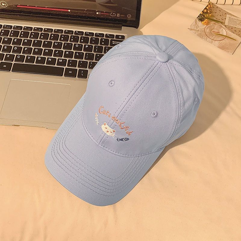 Casquette de baseball pour femme, chapeau jaune, mignon, printemps-été, motif chaton, grande circonférence de la tête, large bord, montrant le visage, petite casquette_voghion.com