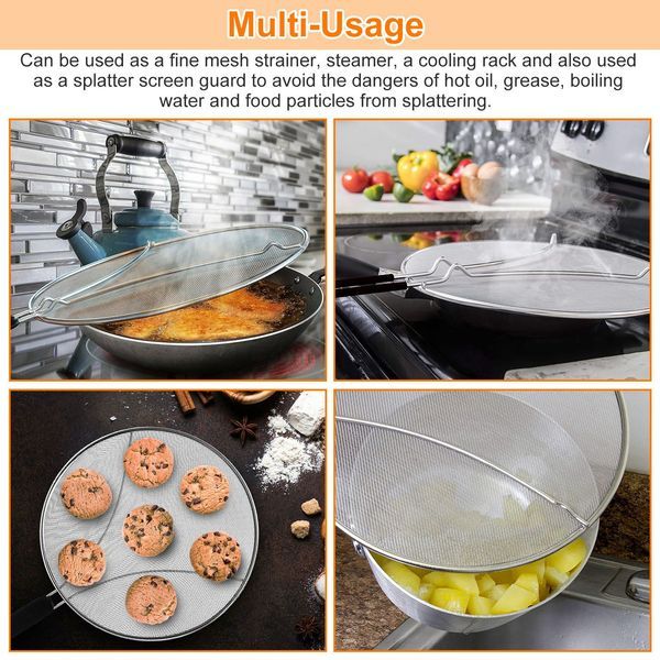 Grease Splatter Screen 13in Stainless Steel Fine Mesh Splash Mesh Shield Hot Oil Stopper_voghion.com