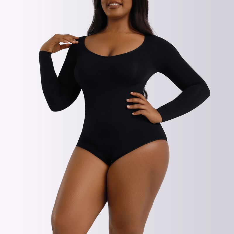 Body moldeador sin costuras para mujer: control de abdomen, realce de glúteos y adelgazamiento corporal completo con mangas largas, apto para tallas grandes._voghion.com