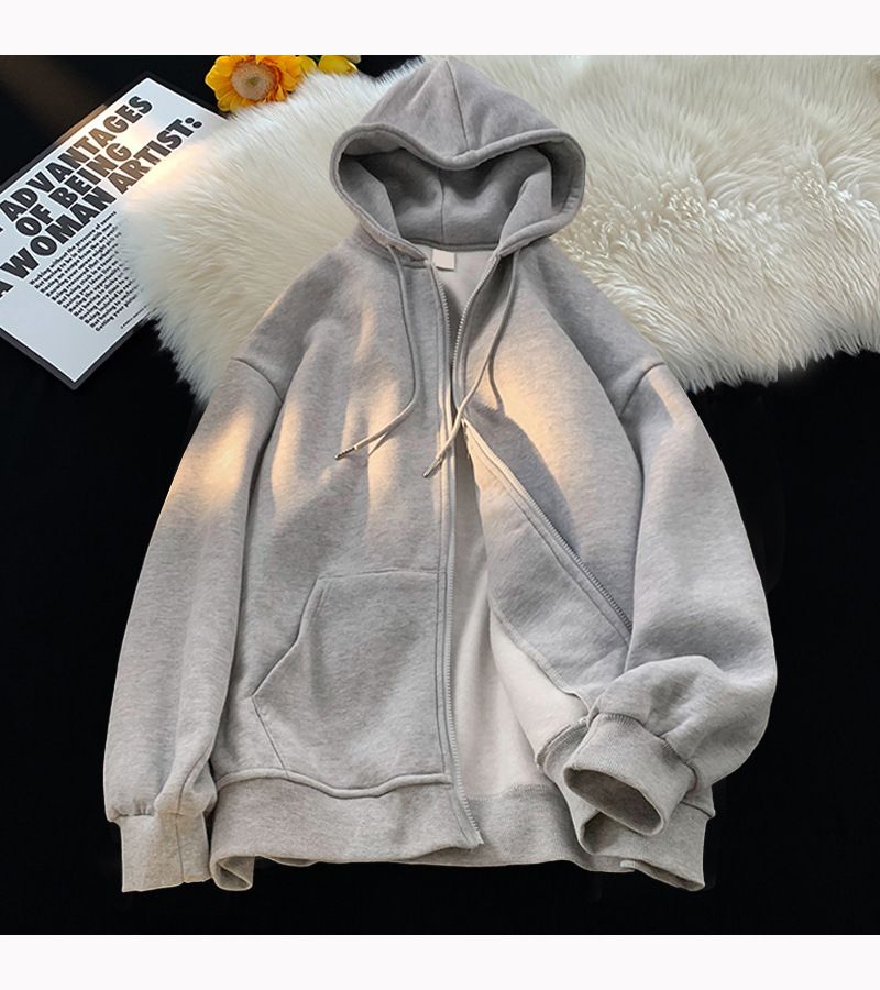 Herren-Sweatshirtjacke mit Kapuze und Reißverschluss und Fleecefutter – Schwerer Winterpullover mit Taschen, Unisex-Freizeitoberbekleidung (Schwarz, Weiß, Grau, Blau)_voghion.com