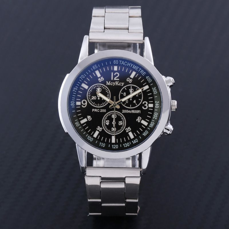 Bunte blaue Lichtglas drei Augen Stahlband Quarz Geschenk Herrenuhr_voghion.com