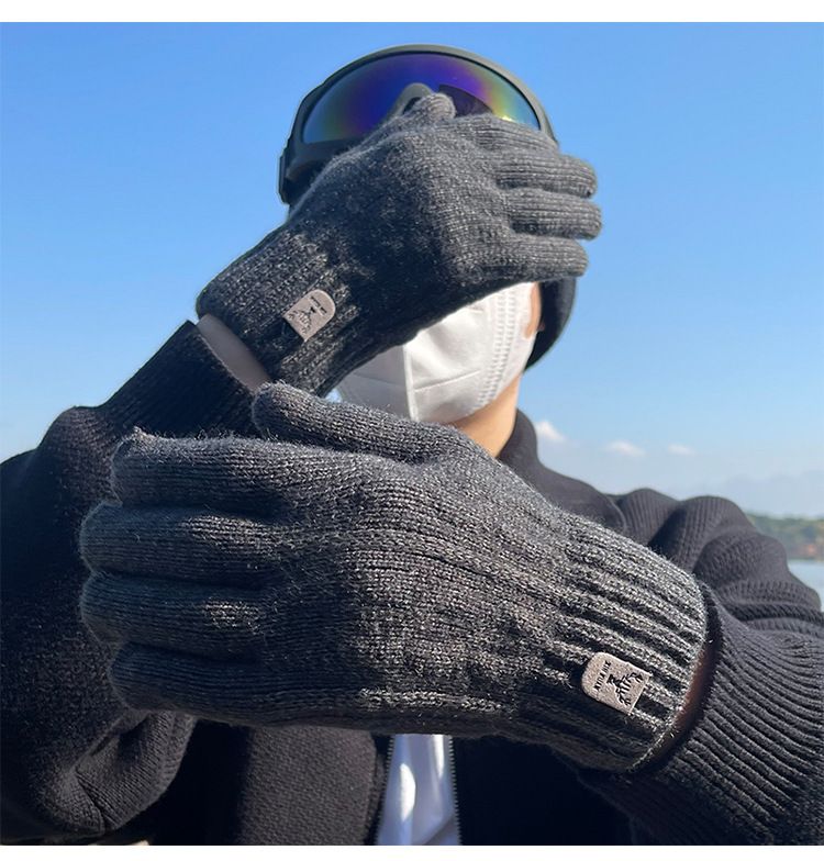 Guanti caldi per uomo possono toccare lo schermo in lana per equitazione e guida con ispessimento della lana per protezione dal freddo_voghion.com