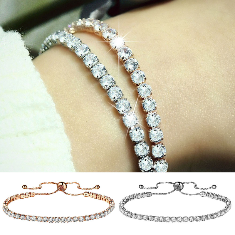 Yamaler Luxury Cubic Zircon Single Row Pull Slider Bracelet Femmes Bracelet Réglable_voghion.com
