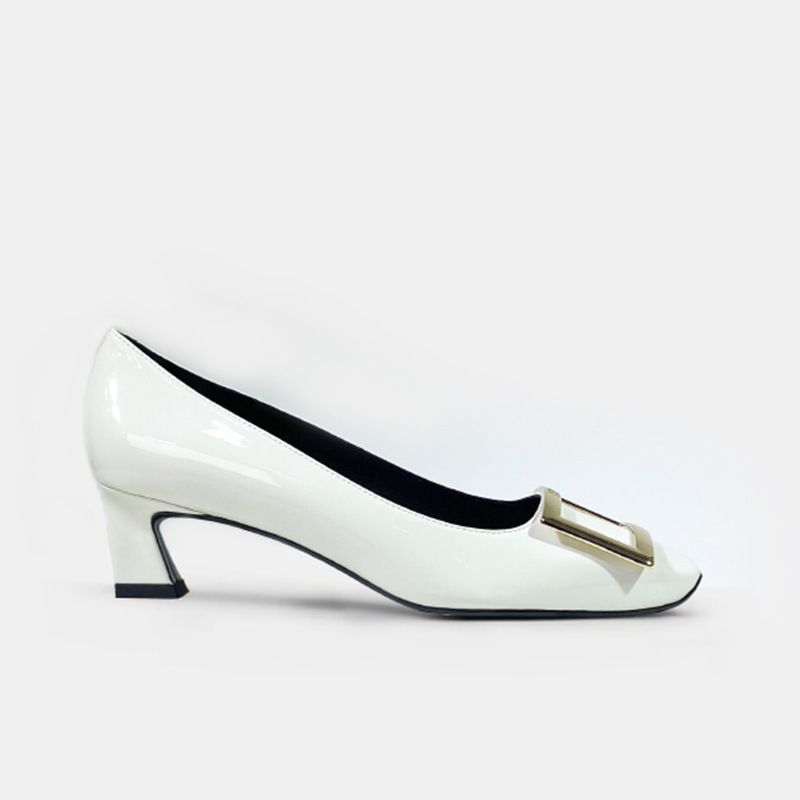 【High Version Special Price】RV Classic Square Buckle Flat Shoes Pure Handmade Genuine Leather Women's High Heels_voghion.com