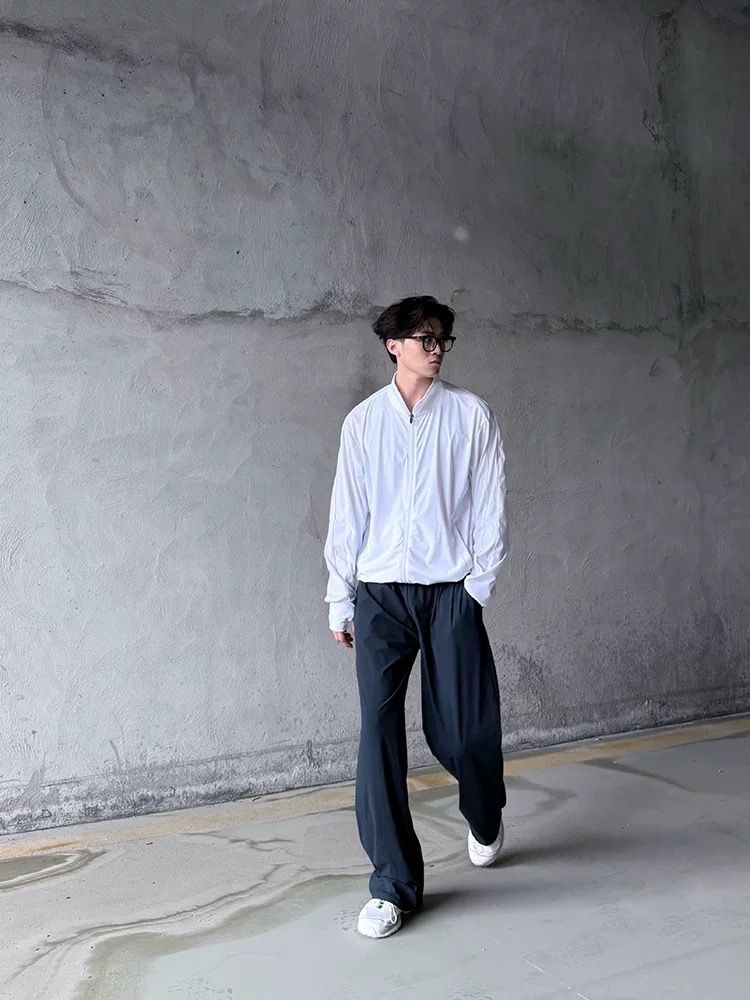 Men's Clothing Lightweight Stretch Polyester Straight Leg Casual Pants With Pleats - Breathable & Comfortable For Summer (Black/Grey, S/M/L/XL)_voghion.com