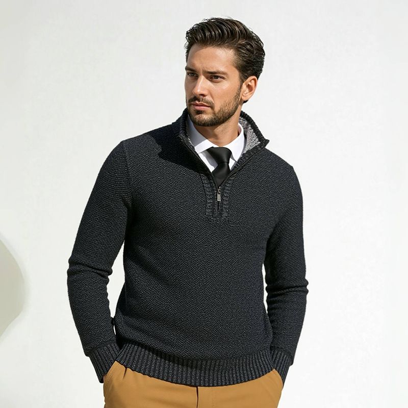Men's Clothing Plus Size Knit Sweater, Warm Pullover With Half Zip Neck, Stretchable & Breathable, Casual Long Sleeve Top (6 Colors & 5 Sizes)_voghion.com