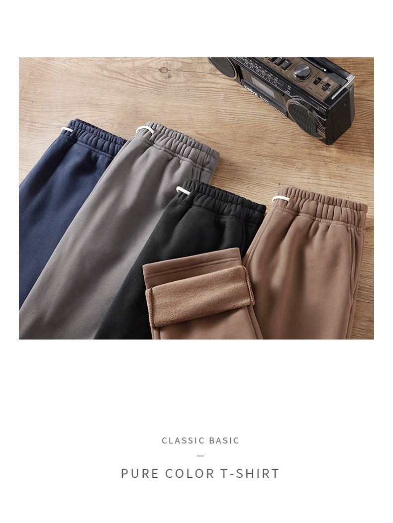 Pantaloni da tuta da uomo con gamba dritta, foderati in pile e spazzolati in ceramica - Jogger casual morbidi, caldi ed eleganti con coulisse (nero, blu navy, grigio, caramello)_voghion.com