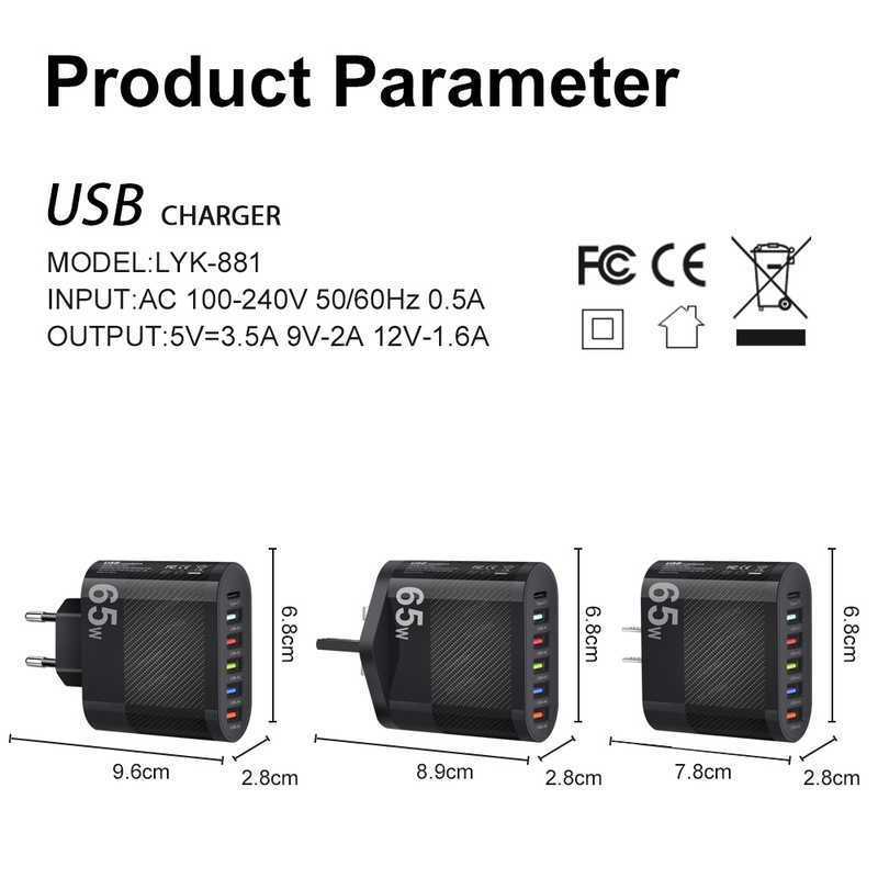 C-type 65W wandlader snel opladen 3.0 snel opladen USB-telefoonadapter geschikt voor Samsung iPhone 14 13 12_voghion.com