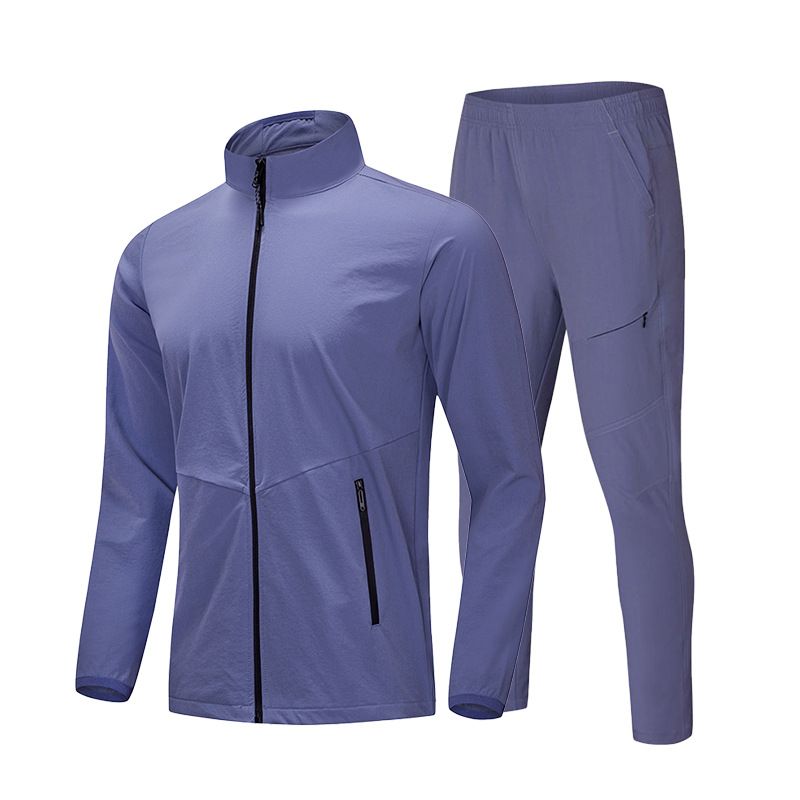 LazyZoom Sports Casual Schnelltrocknender, winddichter Trainingsanzug in europäischer Größe, einfarbig, Stehkragen, bestickt, langärmelig_voghion.com