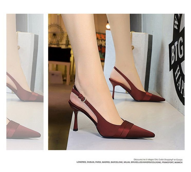 Pointed Satin Stiletto High Heels Hollowed-out Back Strap Sandals_voghion.com