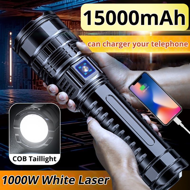 10000000LM LED White Laser Built-in Battery Flash Light Emergency Spotlights 5km Most Powerful LED Flashlights Tactical_voghion.com
