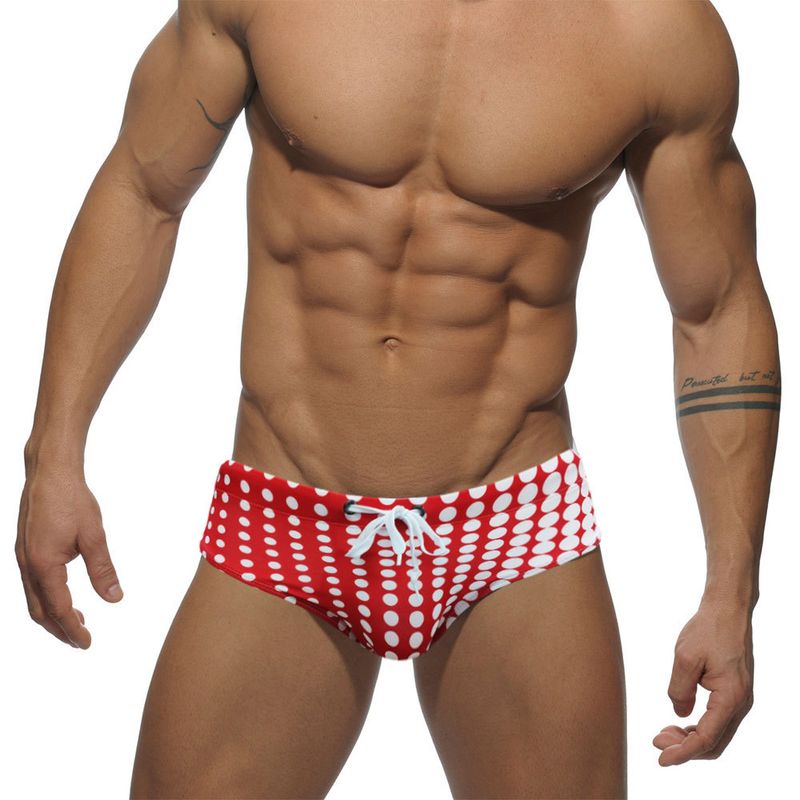 UXH Herren-Badehose mit Farbverlauf und Punkten, Dreieck-Design, mit Körbchen, modische Anti-Belichtungs-Badehose für Männer_voghion.com