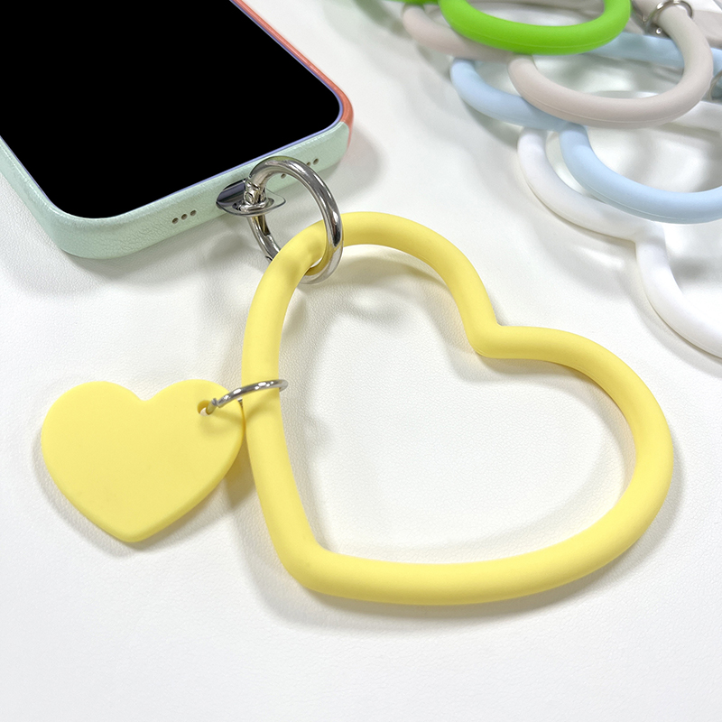 Universell hengende ringtau-ring til telefondeksel hjerteformet silikonarmbånd armbånd nøkkelring anti-mistet lanyard nøkkelring_voghion.com