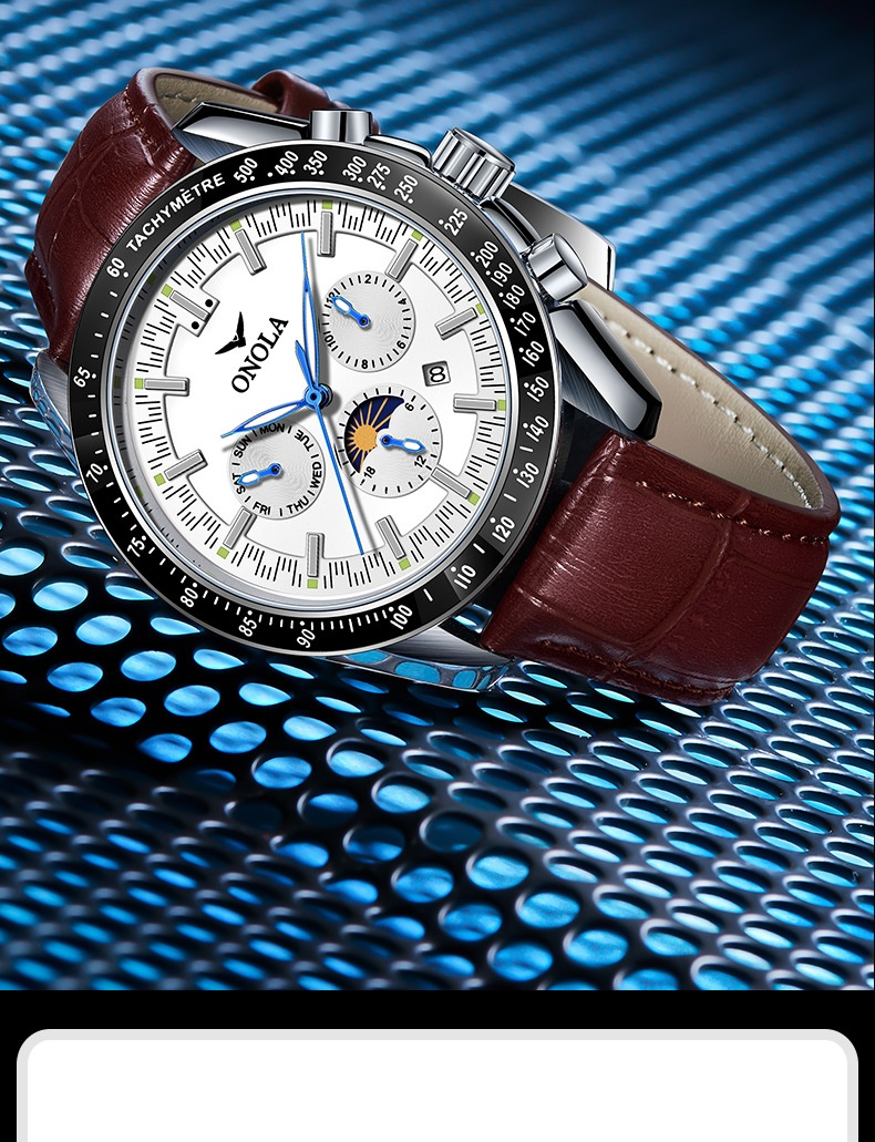 Business ONOLA/Orona Multifunctional Fully Automatic Mechanical Leather Waterproof Watch Men's_voghion.com