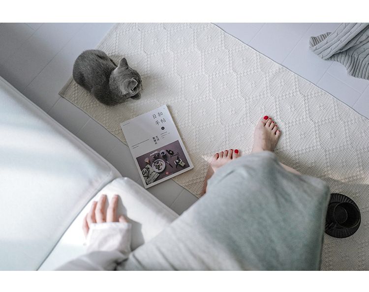 Zerbino bianco caldo per la casa, zerbino per scarpe, tessuto di cotone intrecciato, moderno e semplice, zerbino per la fine del letto_voghion.com