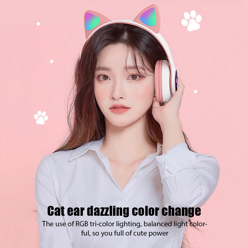 Auricolari Bluetooth originali Gatto Arcobaleno colorato RGB Retroilluminazione wireless 5.3 TF FM Stereo Hifi Sound Gaming Auricolari per iPhone Xiaomi_voghion.com