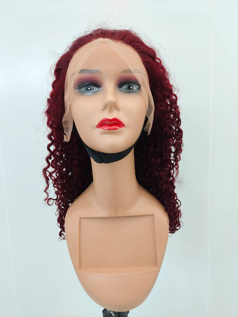 Afro Kinky Curly 13x4 Lace Closure Perücke Echthaar 99J weinfarben 20in Perücke Lockige Echthaarperücken_voghion.com