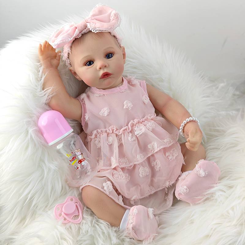 18Inch Cloth Body Soft Girl Reborn Baby Doll With Painted Lifelike Hair Rebirth Toys 3D Skin_voghion.com
