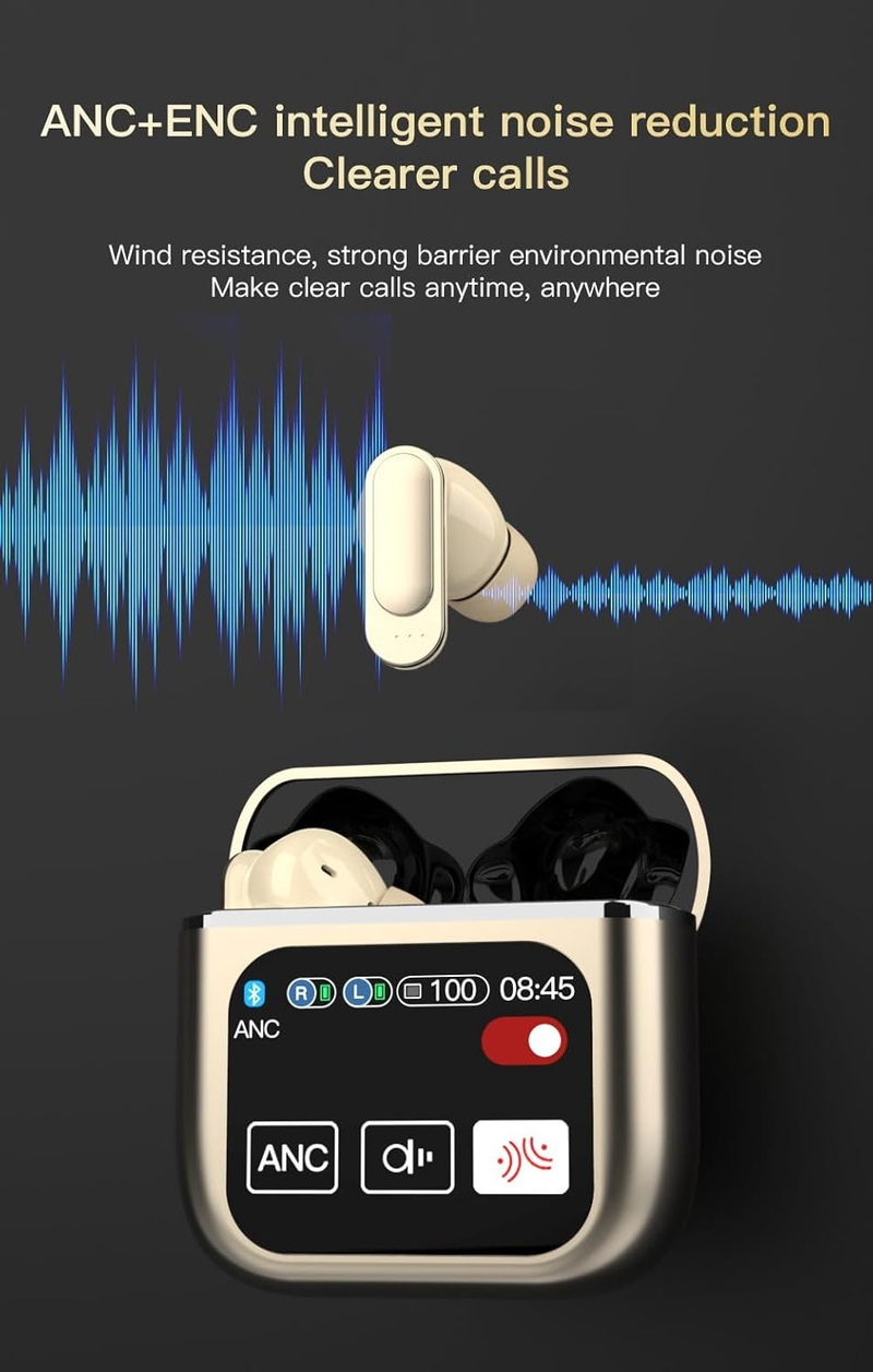 Bezprzewodowe słuchawki douszne Bluetooth 5.4 Słuchawki douszne ENC z redukcją szumów i etui ładującym bezprzewodowo Wyświetlacz LED Głęboki bas Słuchawki_voghion.com