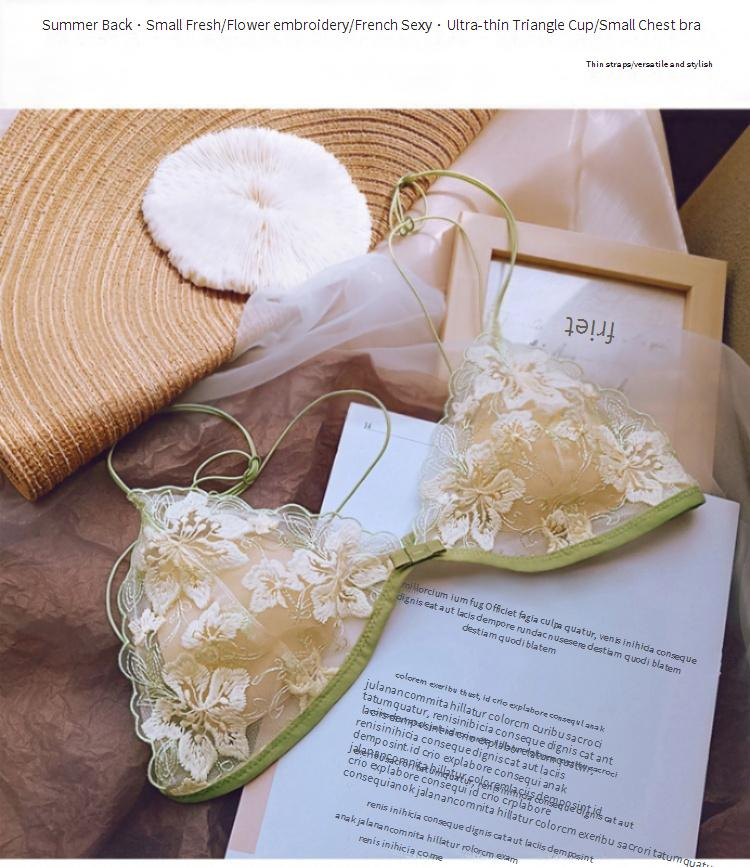Women's Intimates Pure Desire Thin Strap Small Chest Lace Beautiful Back Bra Without Steel Ring Ultra Thin Triangle Cup Underwear Set For Girls_voghion.com