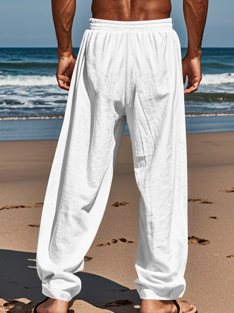 Pantaloni in lino premium da uomo – Pantaloni traspiranti dalla vestibilità comoda con coulisse in vita, leggeri ed eleganti per l'estate_voghion.com