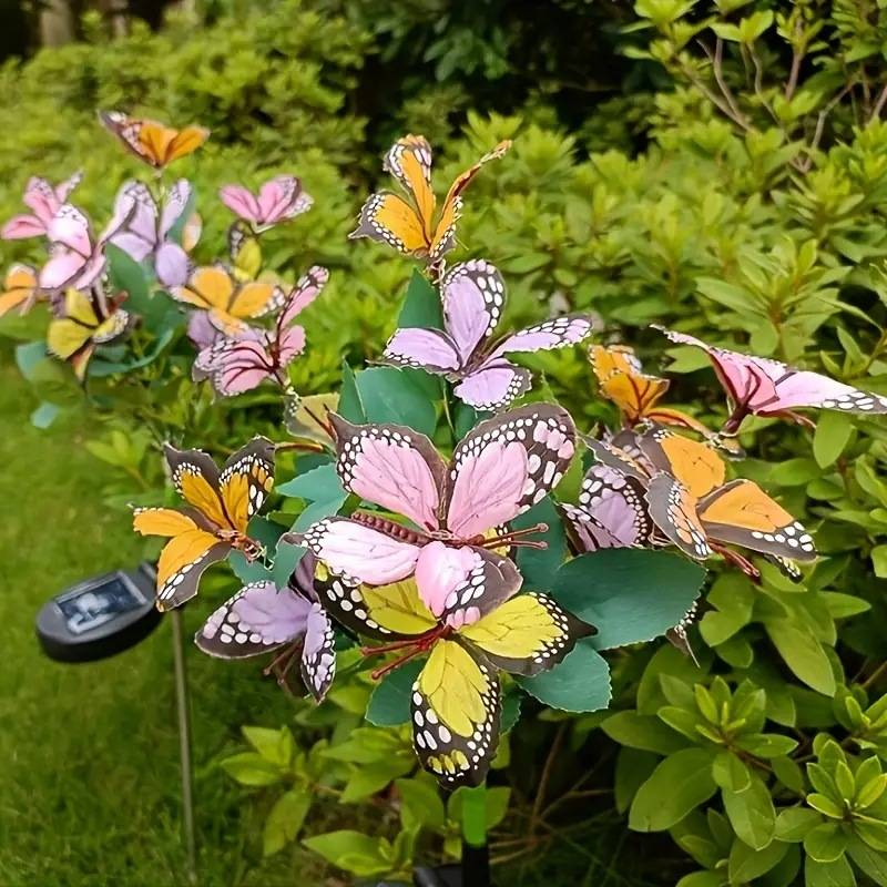 Luci solari da giardino - Decorazione da esterno a LED con girasole e lucciola, IP65 impermeabile, bianco caldo (confezione da 2, 20 LED, autonomia 8 ore)_voghion.com