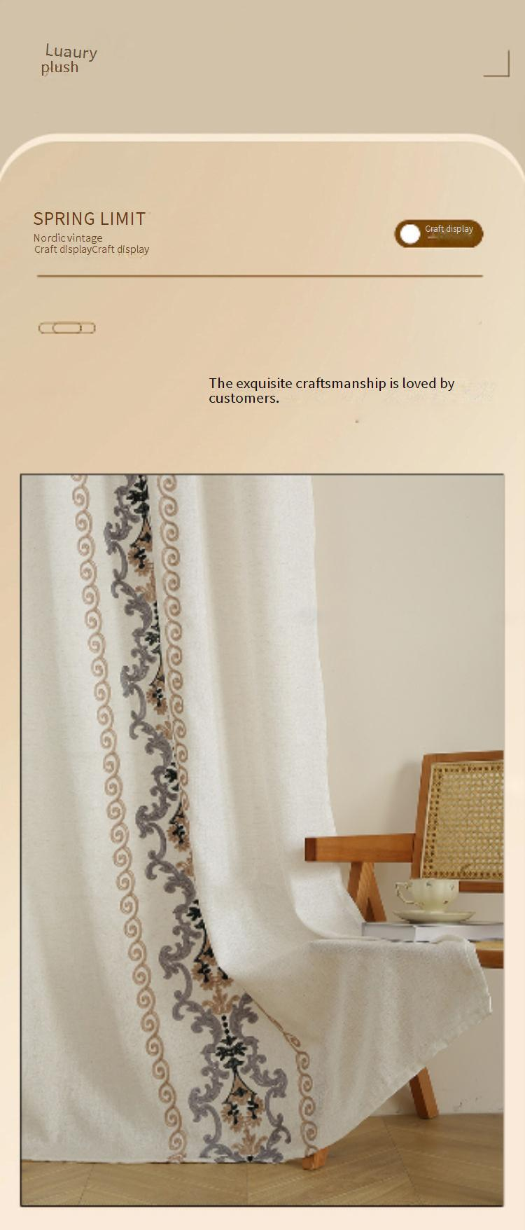 Modern Linen-Look Embroidered Curtains - Semi-Sheer Window Drapes With Iron Rings For Living Room, Bedroom & Office (130x160/214/241cm)_voghion.com
