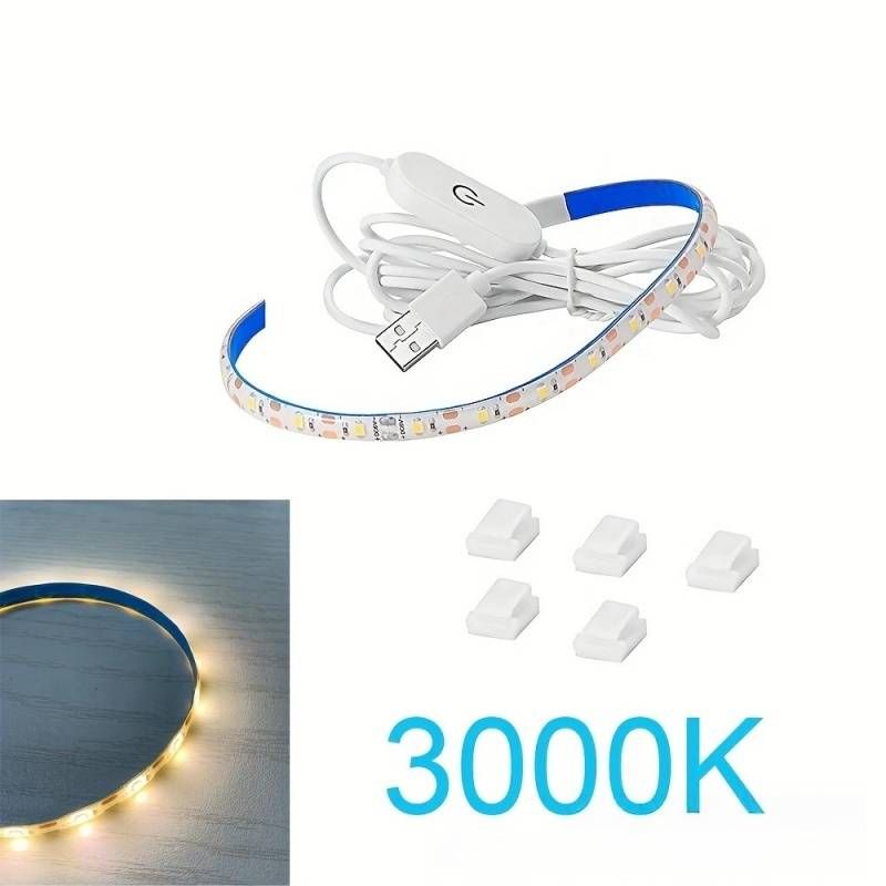 Tira de luz LED táctil regulable USB de 30 cm para máquina de coser, retroiluminación adhesiva flexible SMD 2835 con blanco cálido/frío (control táctil, 5 V de bajo voltaje)_voghion.com