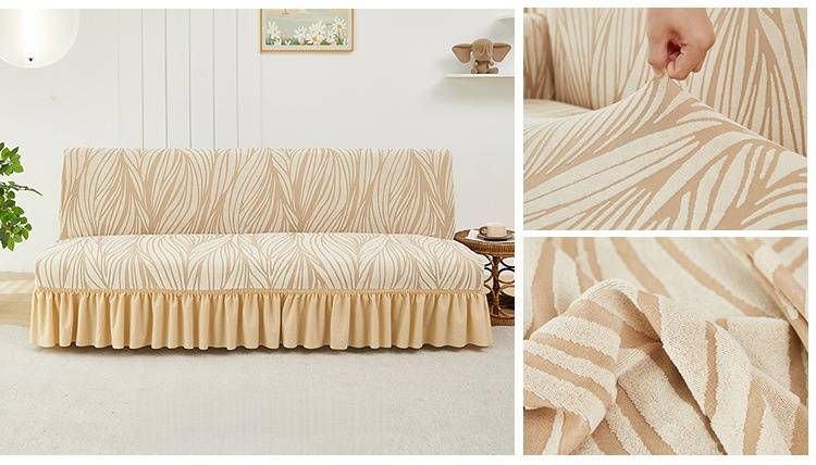 Copridivano con motivo a onde e gonna - Copridivano invernale spesso per divani a 3 posti, design elastico antiscivolo, arredamento moderno per la casa_voghion.com