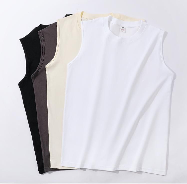 Pure Cotton, Solid Color Sleeveless Crew Neck T-shirt, Unisex Top_voghion.com