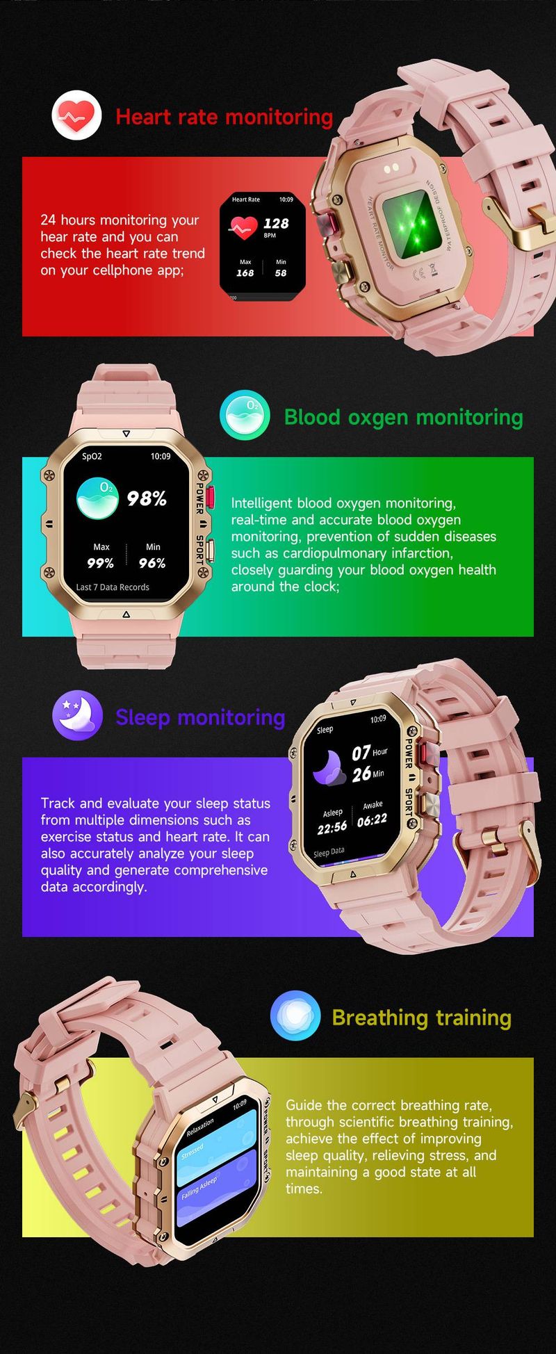 Smartwatch mit Bluetooth-Anrufen, Sprachassistent, Herzfrequenz- und Blutdruckmessung, Multisport-Tracking, Musiksteuerung und Wetteraktualisierungen_voghion.com