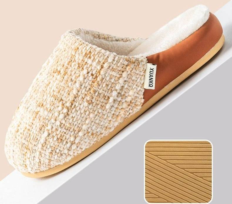 Pantofole di peluche di alta qualità per donne e uomini - Comode pantofole da casa con suola spessa antiscivolo, calda fodera in pile, design unisex per coppie in colori classici_voghion.com