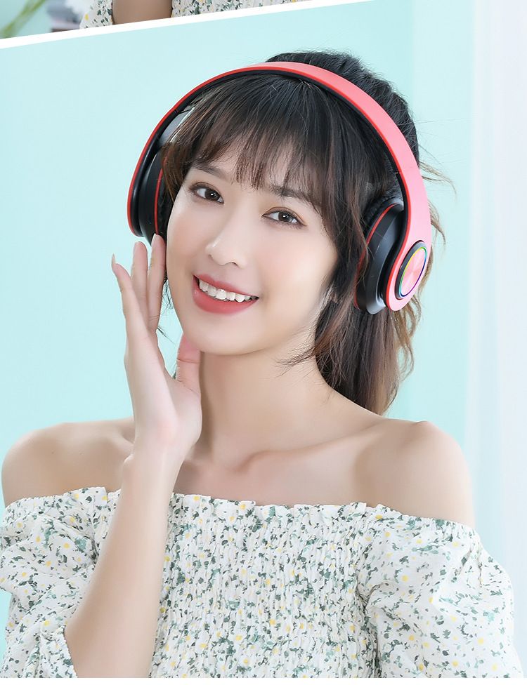 Soyto B39 Wireless LED Bluetooth Headphones With Deep Bass, Foldable Design, Built-in Microphone, And TF Card Slot – Red_voghion.com