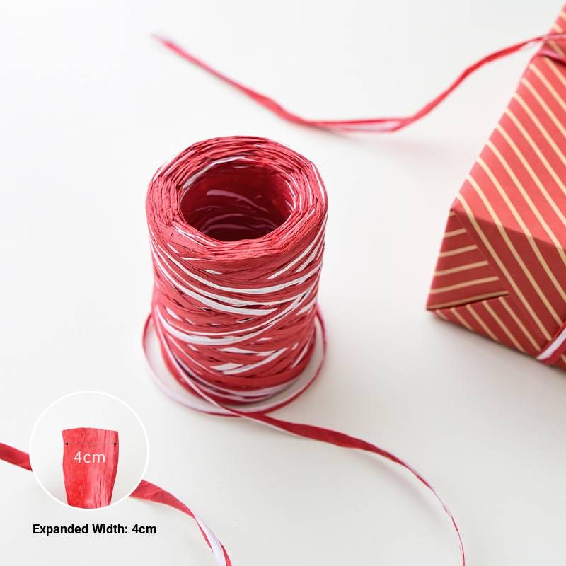 Umweltfreundliche Bastschleife – 100-m-Rolle zum Verpacken von Weihnachtsgeschenken, für Baumschmuck und Bastelarbeiten (Rot/Weiß/Grün/Rot-Weiß/Grün-Weiß)_voghion.com