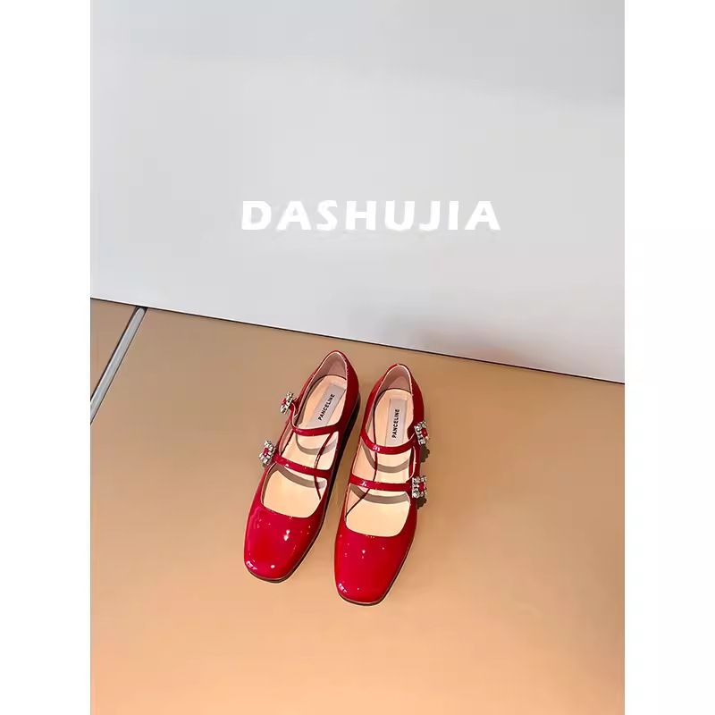 Elegante, anmutige Mary-Jane-Schuhe mit Strass und doppelter Riemenschnalle für Damen mit klobigen Absätzen und flacher quadratischer_voghion.com