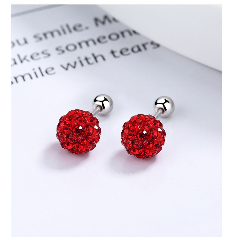 Silberrote Volldiamant-Kugelohrringe Nischen-Flash-Diamant-Gewindeperlen-Ohrknochen-Ohrstecker Einfacher weiblicher Schmuck_voghion.com