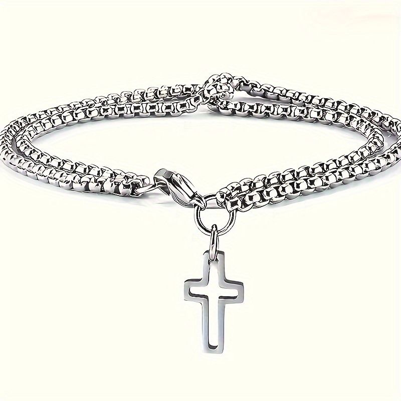 Bracciale da uomo in acciaio al titanio con catena a croce cava, nuovo stile, a doppio strato_voghion.com