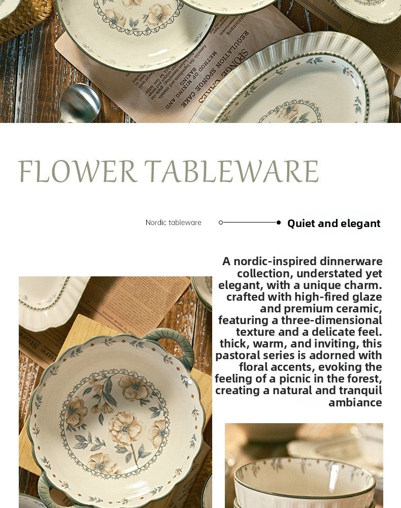 Patoral Style Summer Jamine Ceramic Tableware Underglaze Color High-Value Dinner Set Simple Houehold Rice Bowl_voghion.com