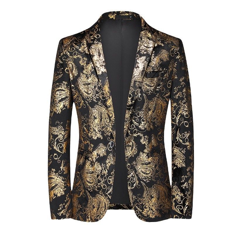 CT 2025 Neue Herren Casual Frühling und Herbst Mode Goldfolie Slim Fit Langarm Einreiher Anzug_voghion.com