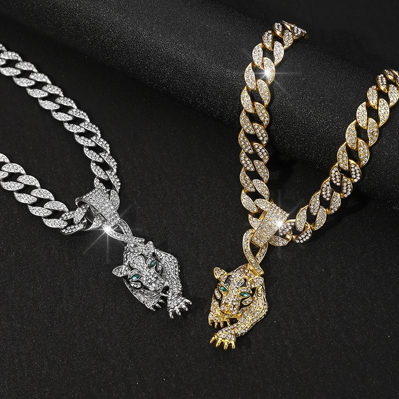 New Niche Personalit Leopard Pendant Full Of Diamonds, Fashionable Street Hip-hop Watch Buckle, Cuban Necklace_voghion.com